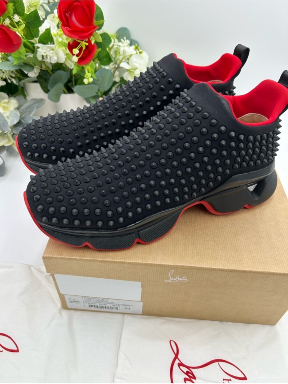 Men’s Christian Louboutin, black spike sock sneaker size 44 made in Italy - Picture 4 of 10